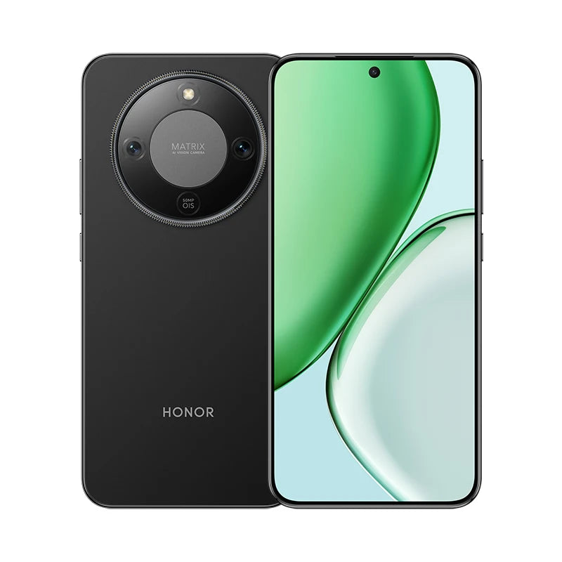 Black Honor X70 smartphone, front and back view, featuring 50MP Matrix camera system and 6.79" AMOLED display.