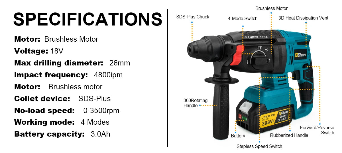Gisam Brushless Power Tools Sets Electric Impact Wrench Electirc Drill Angle Grinder Electric Hammer For Makita 18v Battery Pins