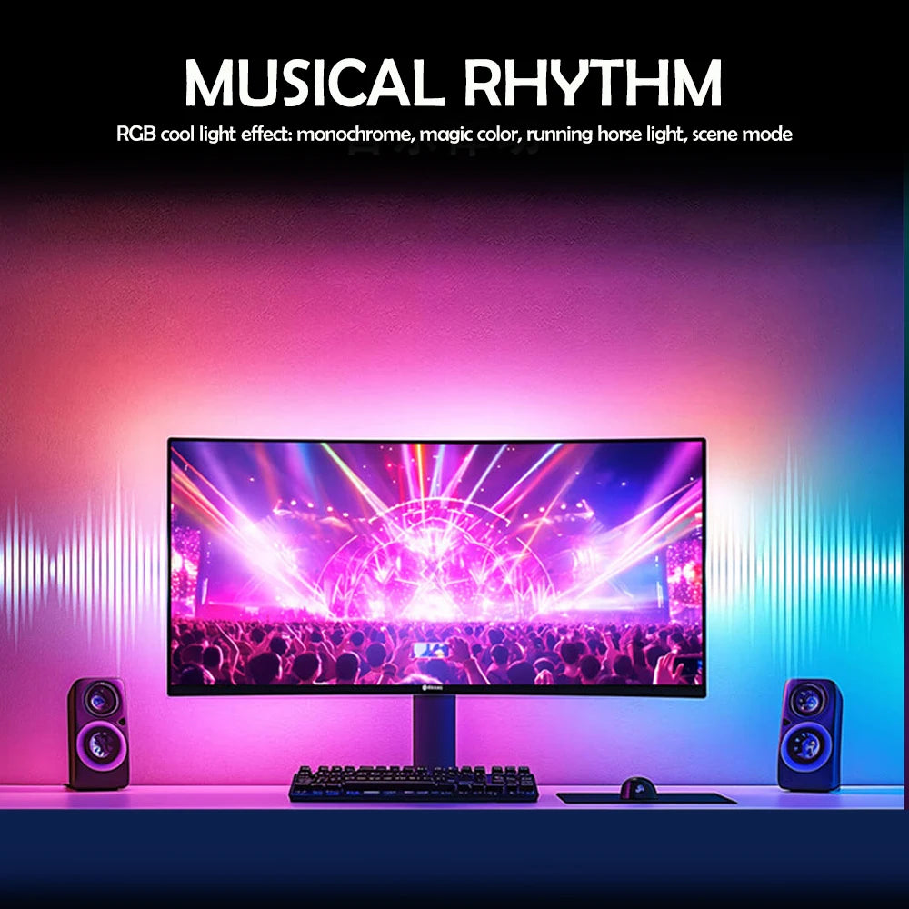 RGB monitor backlight light strip with music-reactive multicolor glow