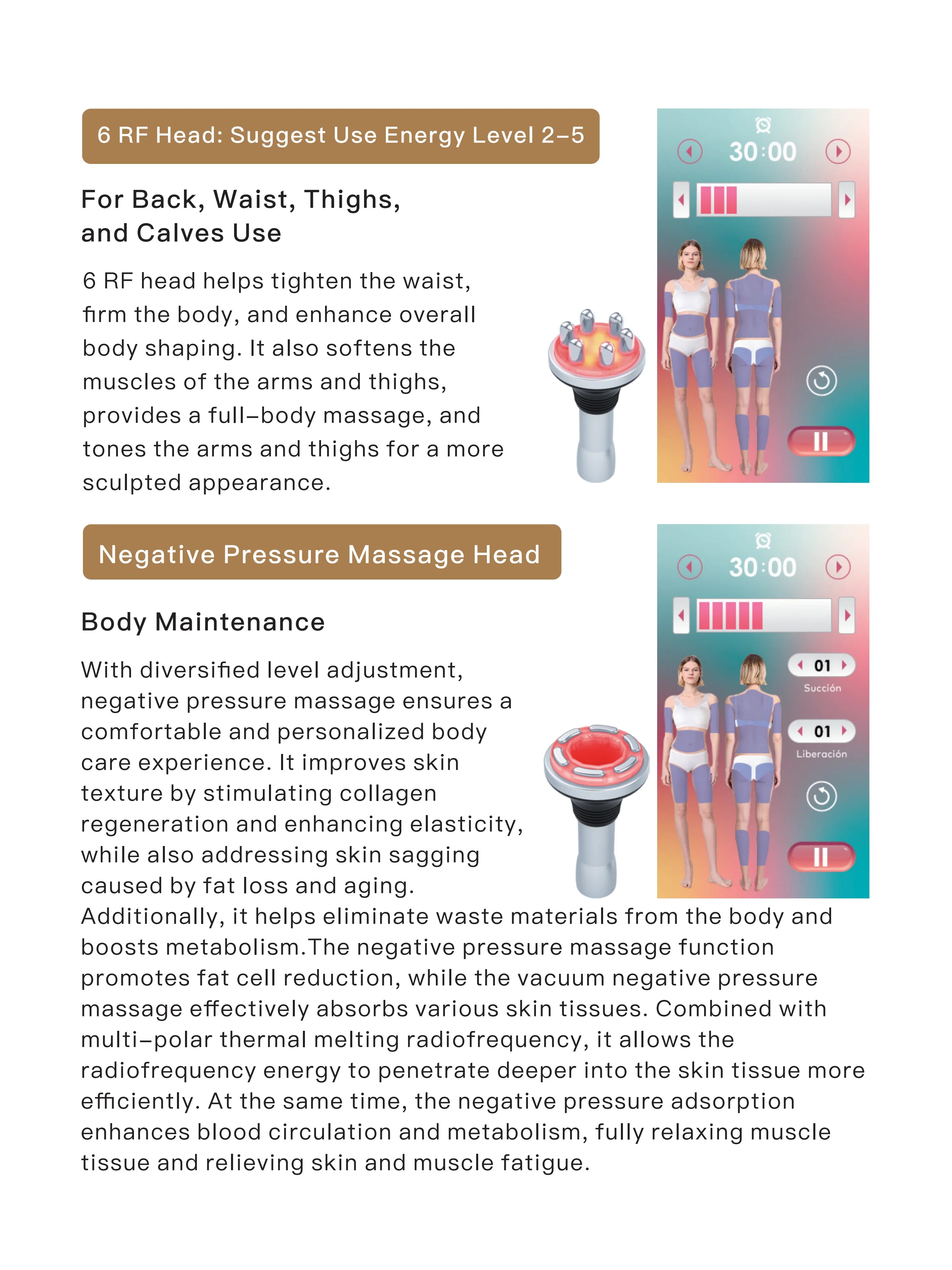 6-in-1 ultrasonic cavitation machine with RF and vacuum heads for body sculpting, skin tightening, and fat reduction.