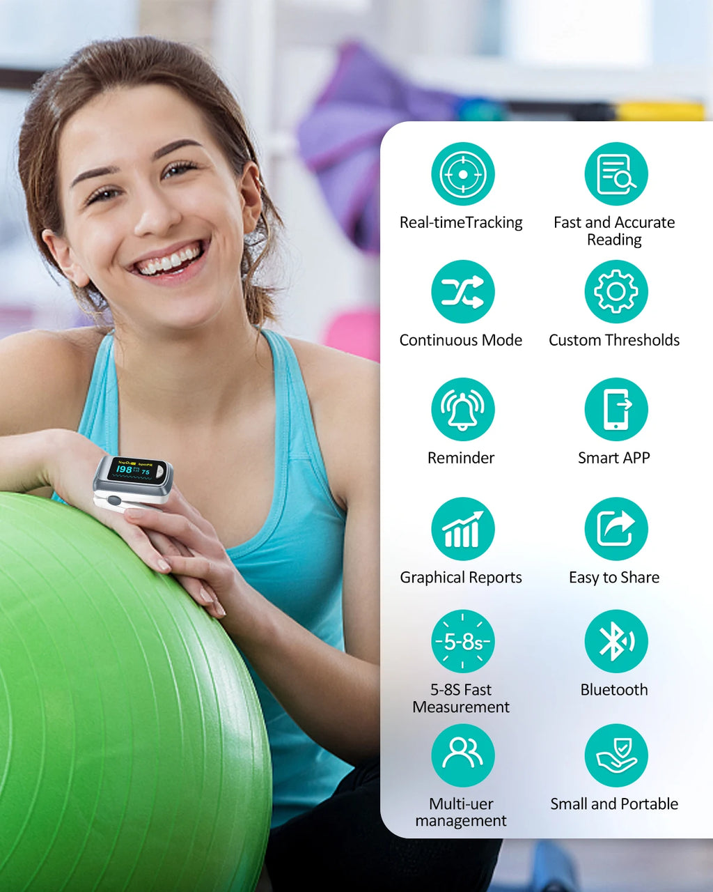 HealthTree Finger Pulse Oximeter Blood Oxygen Saturation Meter Heart Rate Monitor OLED Oximetro De Dedo SPO2 PR PI RR Bluetooth