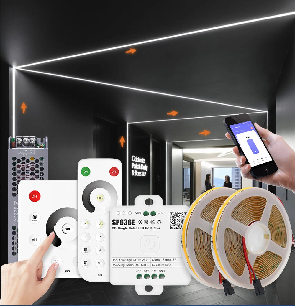 WS2811 Horse Running COB LED Strip 20M 15M 10M 24V Water Flow LED Tape Ribbon Light with Banlanx APP SP636E Touch Controller Set
