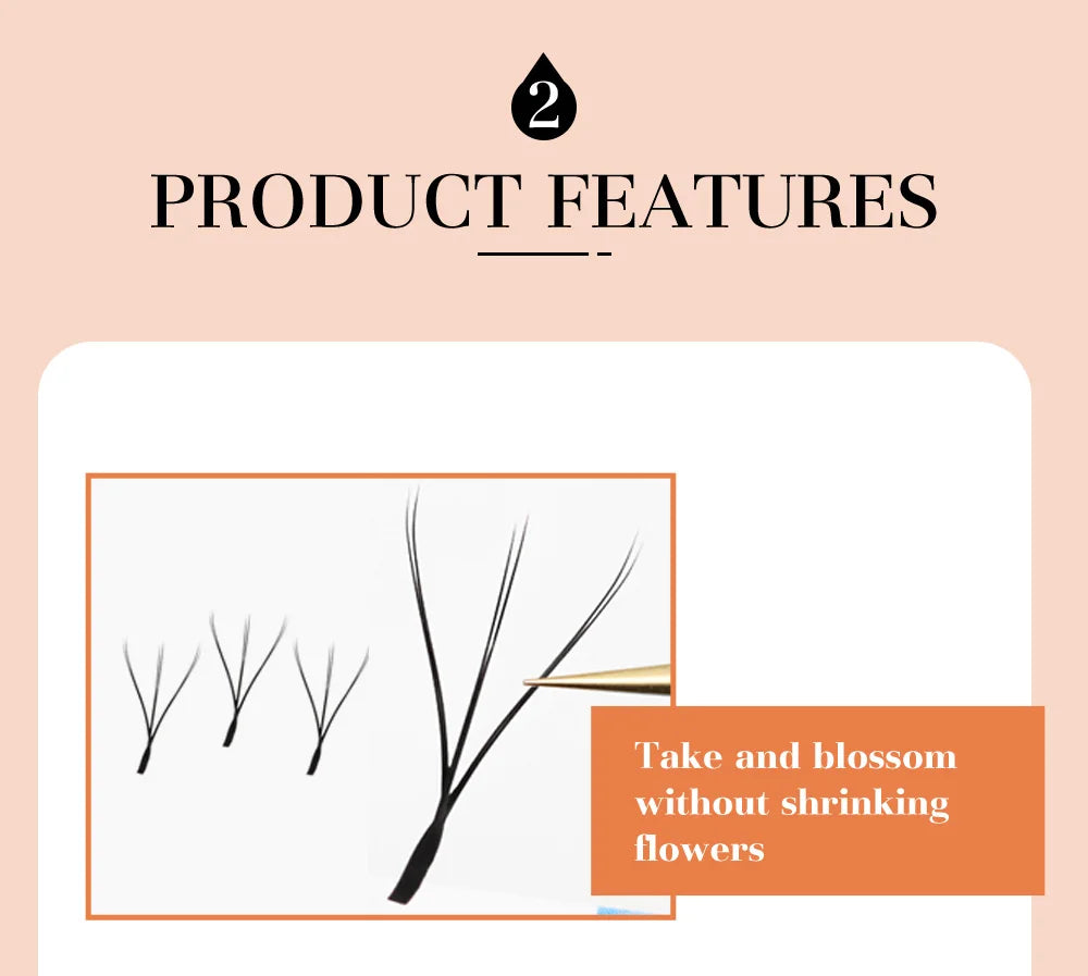 DeceMars 6D-W shaped black eyelash extensions being lifted with tweezers, shown in a studio product graphic.