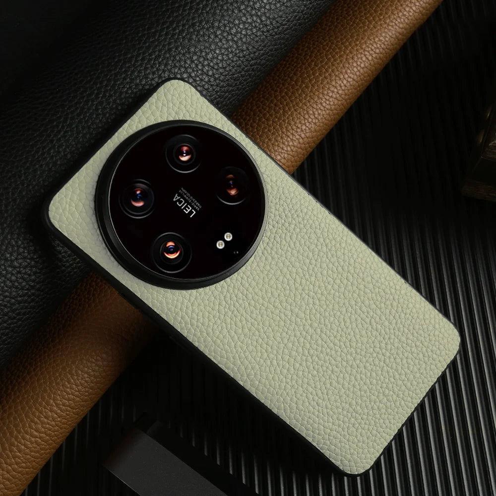 Xiaomi 14 Ultra Leather Case - Litchi Pattern Slim Fit Protection Milky white China Mainland Tidesmit