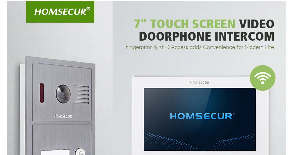 HOMSECUR 4 Wire Tuya Smart 7" WIFI 1080P Video Phone Doorbell Intercom IP65 Camera Fingerprint IC Keyfobs Access Snapshot Record