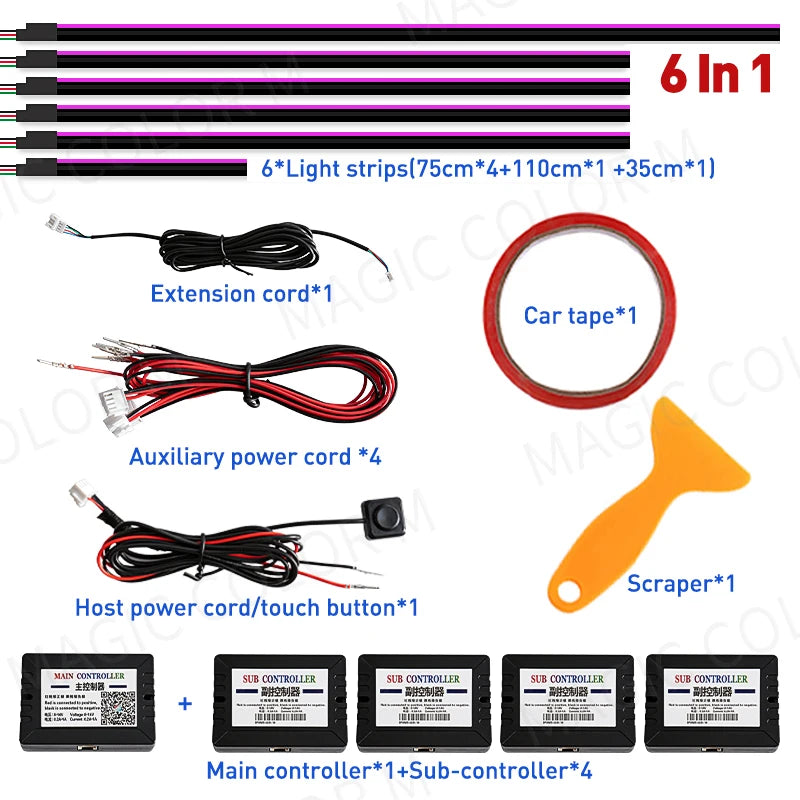 Car Interior LED Ambient Lights 22-in-1 RGB Symphony Kit - Tidesmit RGB 6 in 1 China Mainland Tidesmit