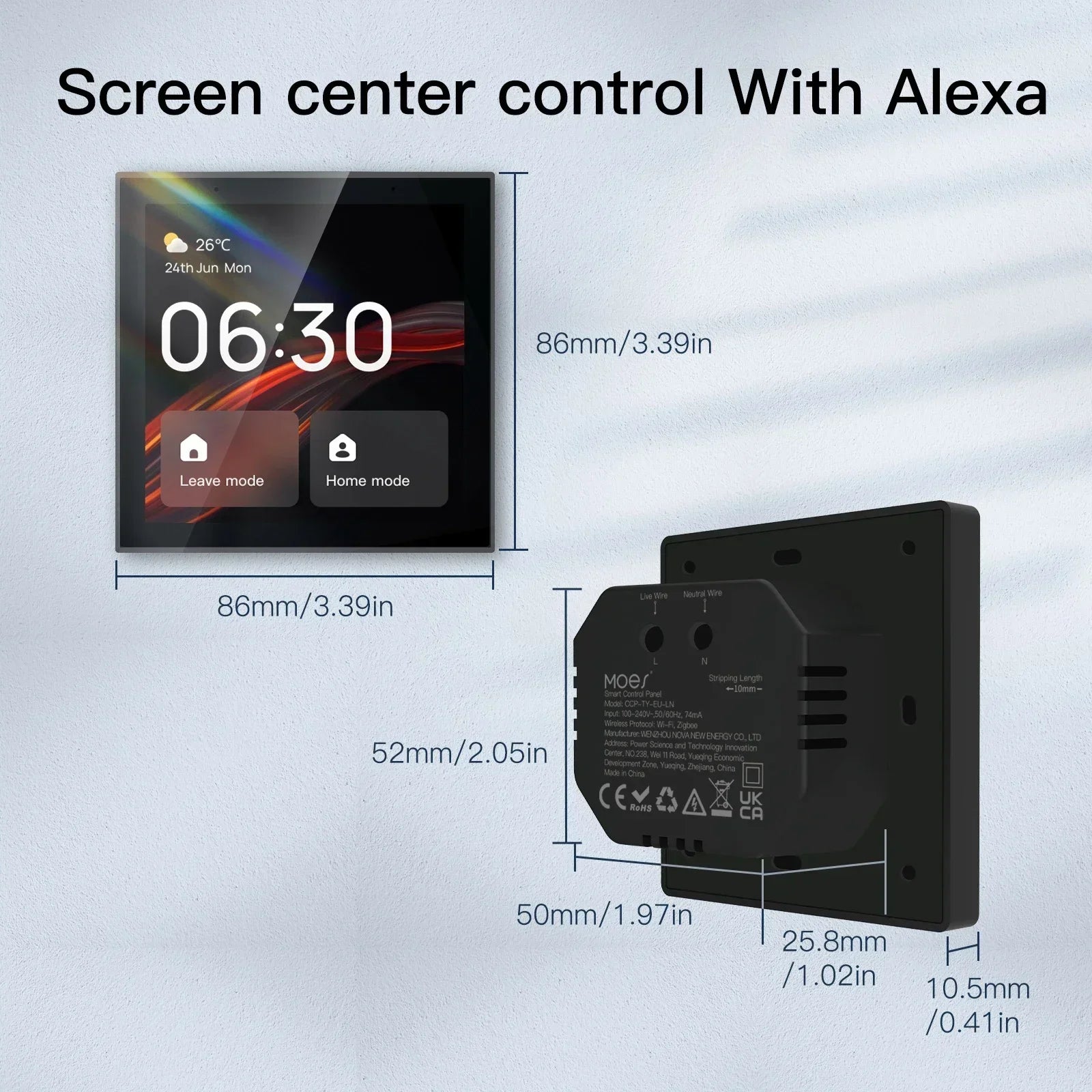 Tidesmit 4-Inch Smart Home Control Panel ZigBee Hub - Alexa Built-in center control panel Alexa Bulit-in Tidesmit