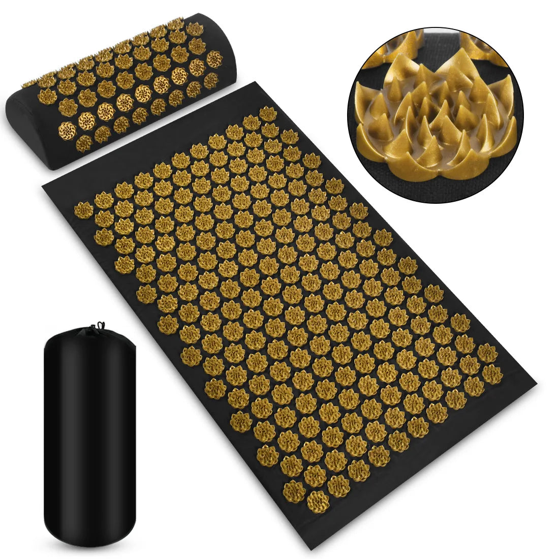 Acupressure Massage Mat Set for Back Pain Relief - 3PCS Lotus Series Massage Cushion 3PCS Lotus Gold Tidesmit