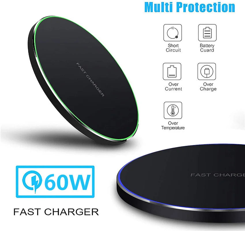 60W Fast Wireless Charging Dock - Qi Certified for iPhone and Samsung Tidesmit