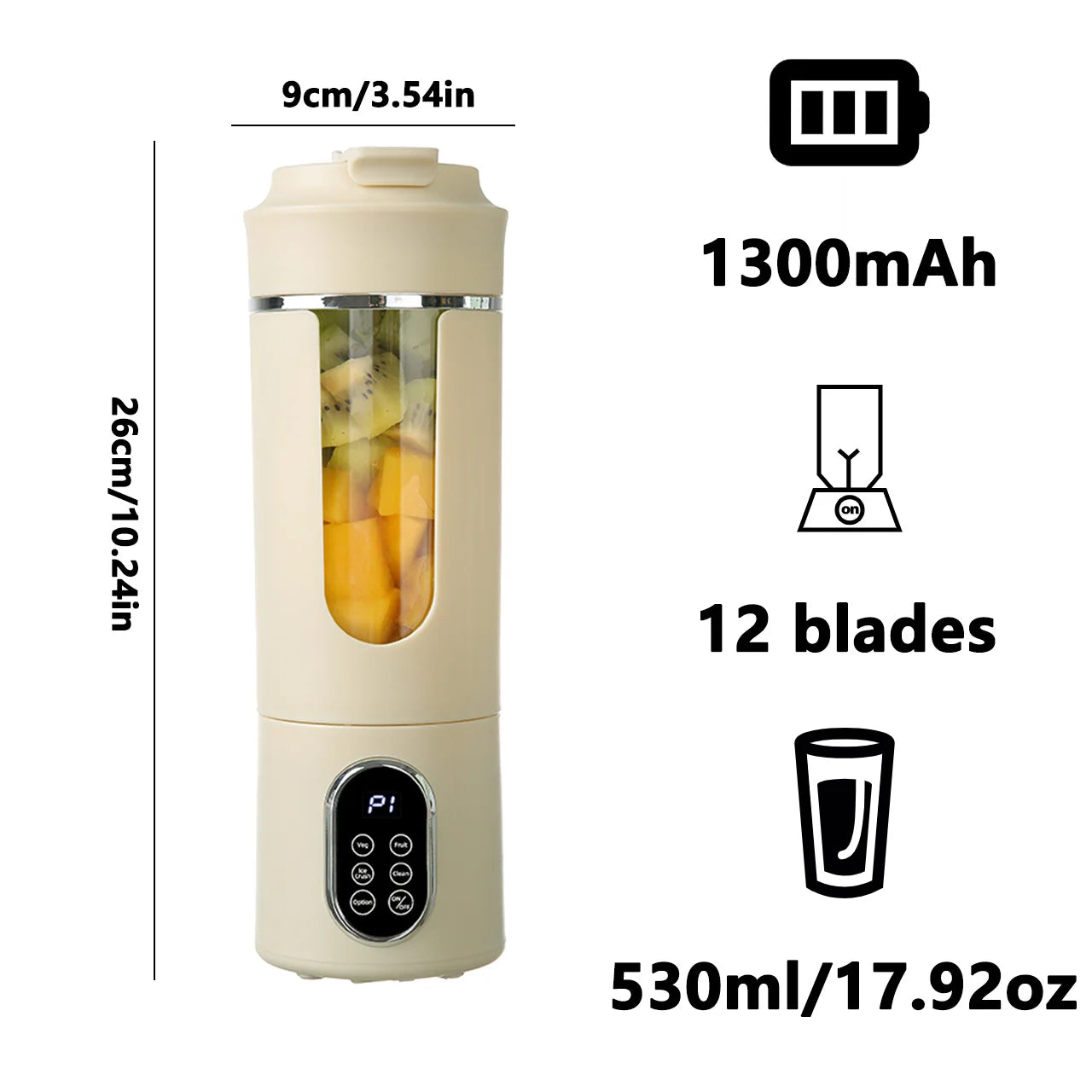 Tidesmit 530ml portable wireless USB juicer featuring 12 blades and 4 speed settings for crushed ice blending