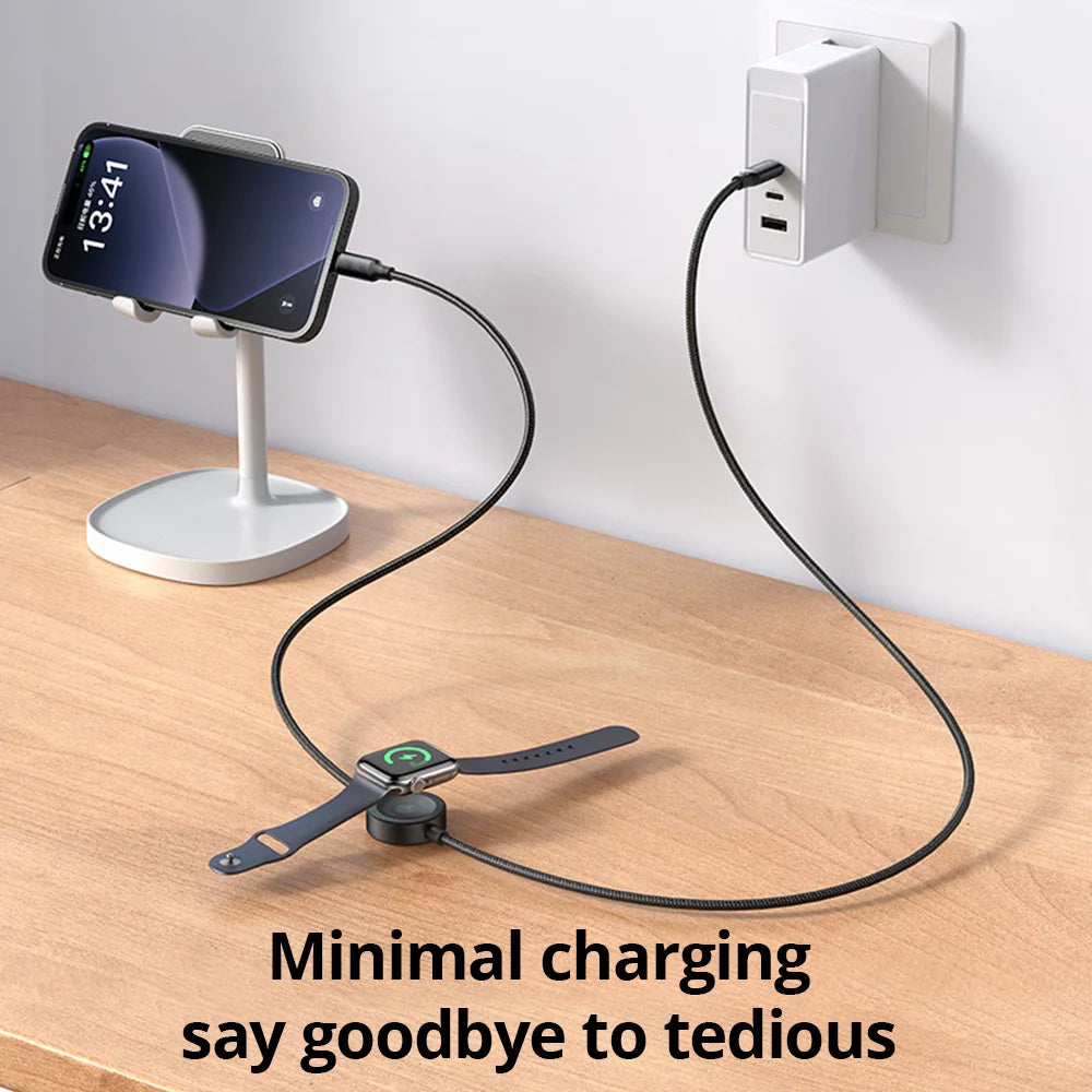 2-in-1 Wireless Charger for iPhone & Apple Watch | Qi Certified 1.2m Black Tidesmit