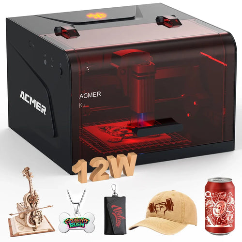 Closed mini portable laser engraver, dark gray/black 12W CNC cutting machine