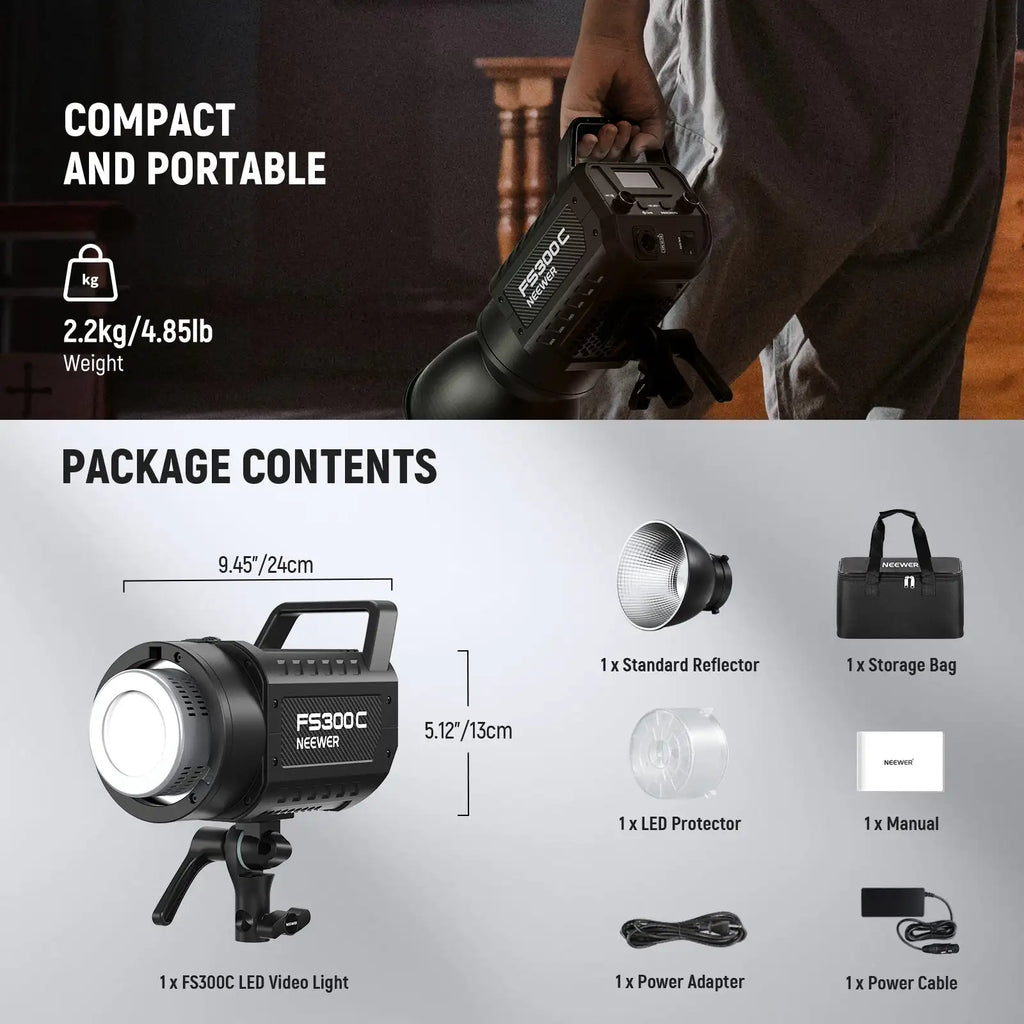 RGB LED Video Light 300W Bowens Mount for Pro Content Creation - Black Tidesmit