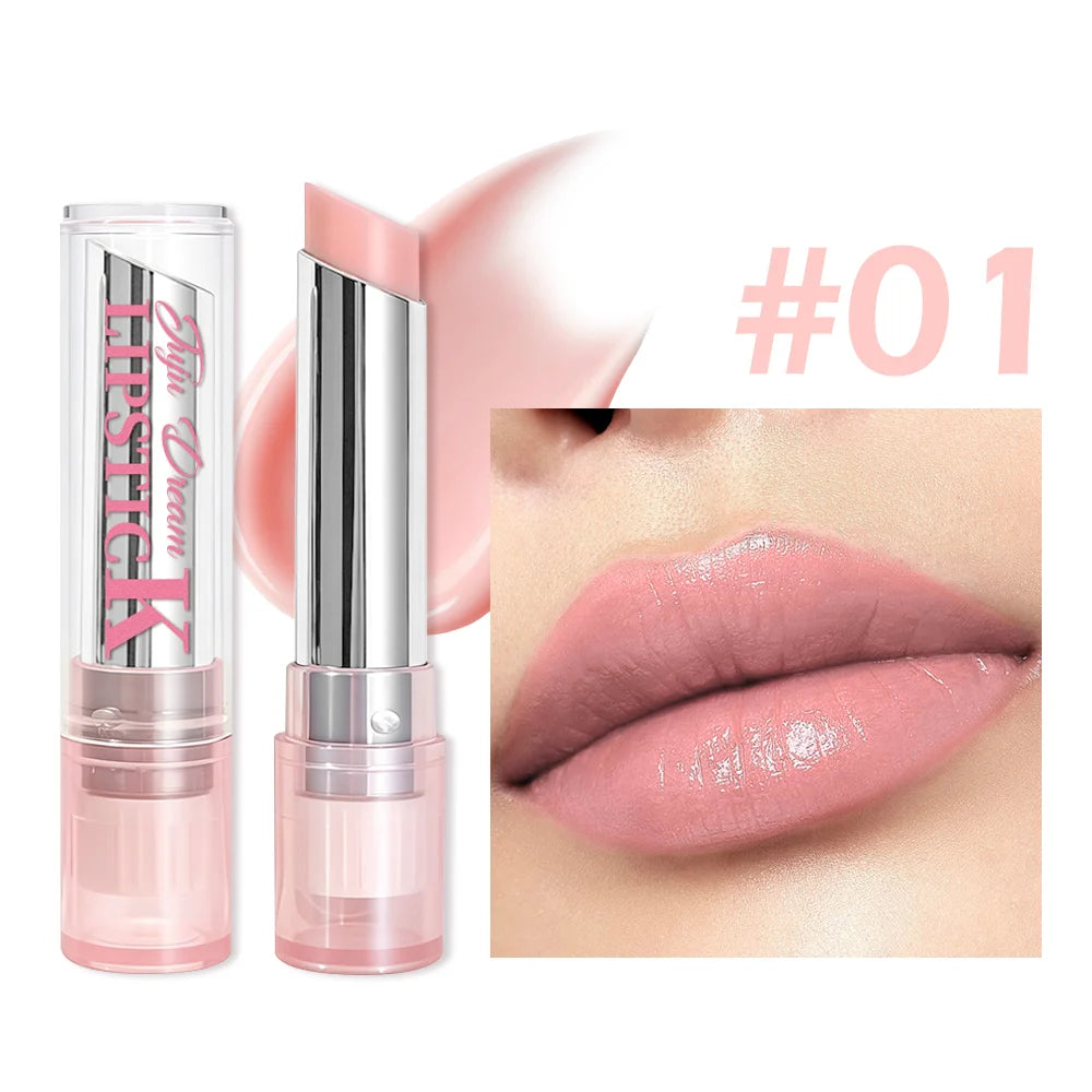 Pink magic color-changing lip balm with a hydrating, glossy finish for a natural pink daily makeup look.
