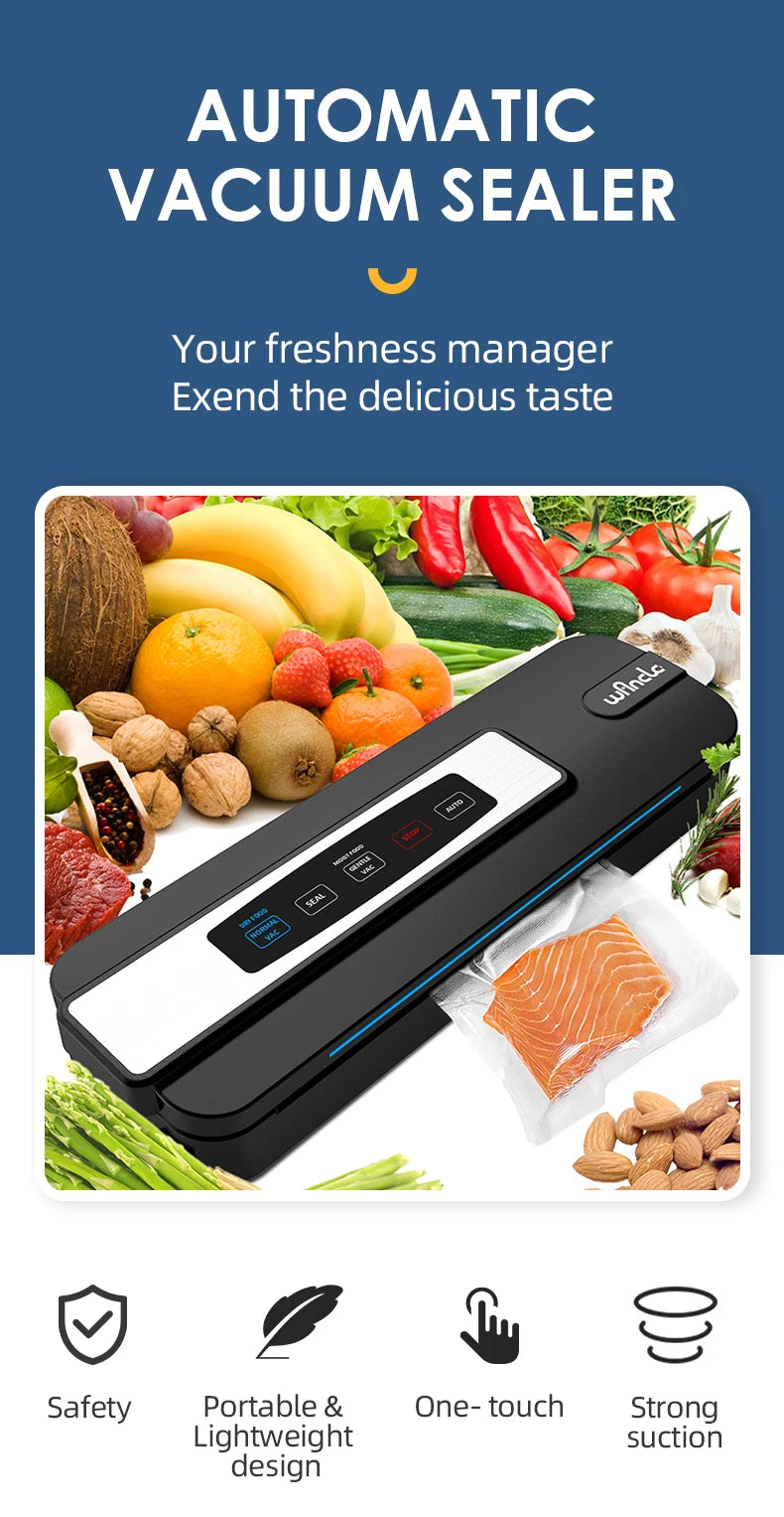 Wancle Food Sealer Machine Automatic Plastic Bags Sealer 60Kpa With External Vacuum System Dry Mosit Preservation Modes,220V
