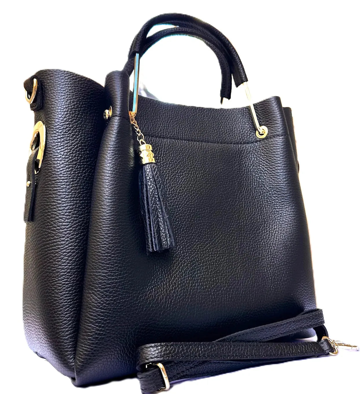 Royaa Handmade Genuine Leather Non-Waterproof Polyester Lining Fashion Tote Bag Women Large Black Zipper Closure Single Shoulder