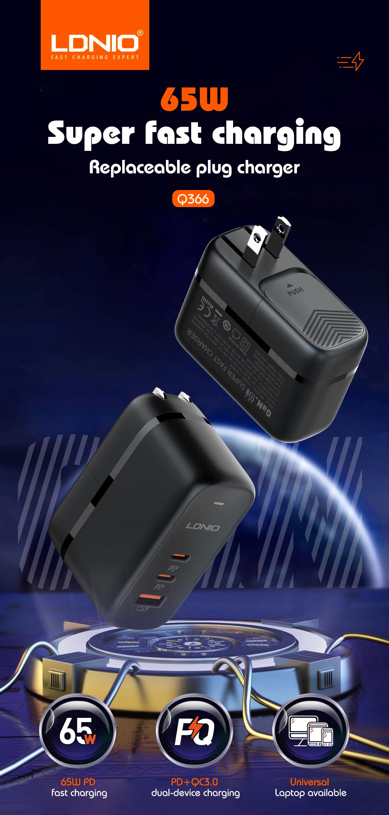 LDNIO 140W GaN international Travel Adapter USB C Charger Block 100W Port LED Display AU US UK EU Charging Station Wall Charger