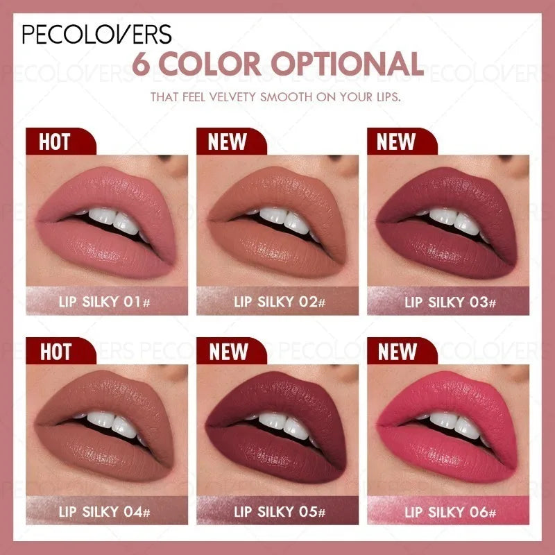 6-color set of velvety moisturizing lipstick pens for smooth, defined lip makeup in diverse, pigmented shades.