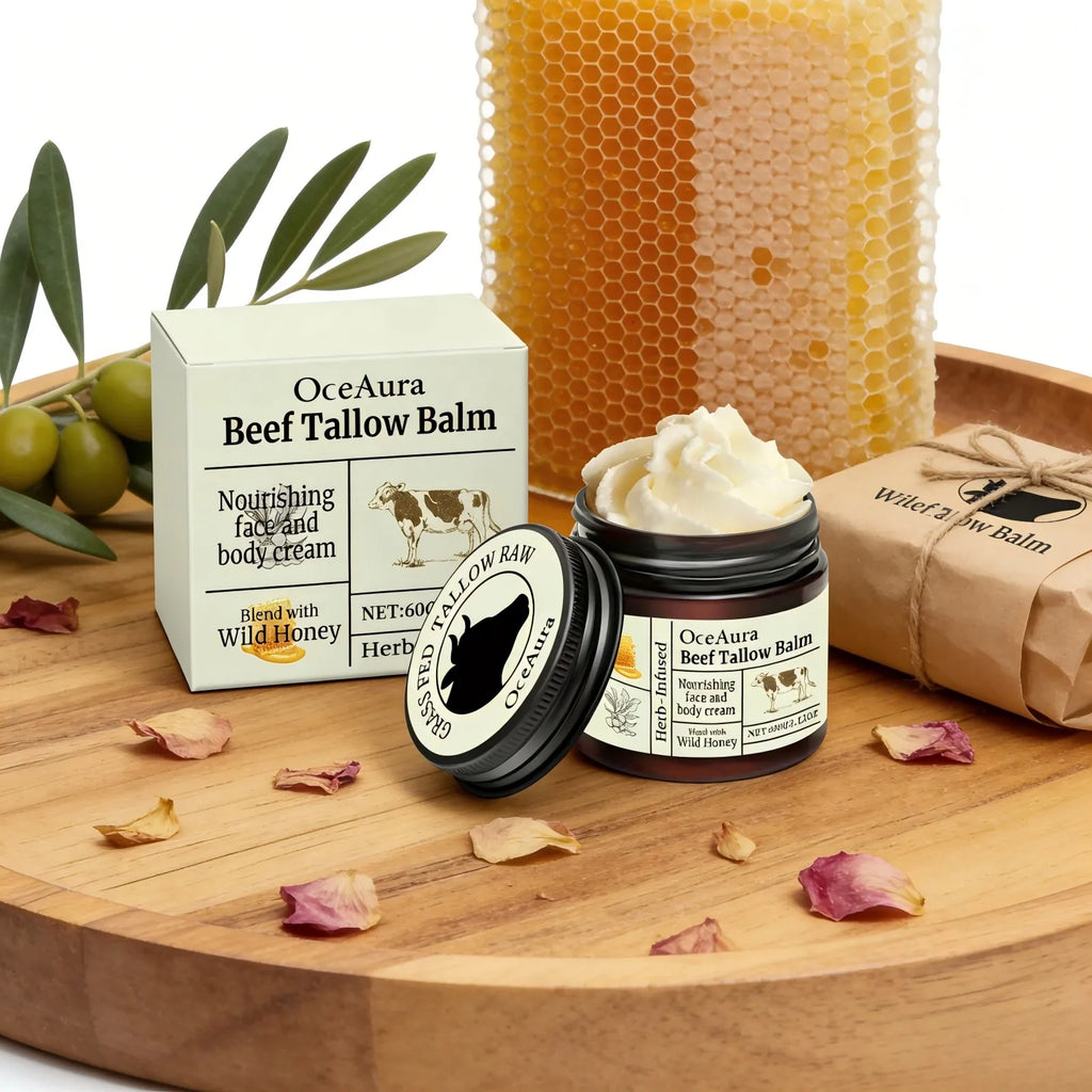 OceAura Beef Tallow Honey Balm Smooth Skin Barrier Repair Care Anti Cracking Body Moisturizer Olive Oil Nourishing Face Cream