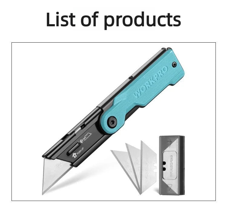 Workpro Folding Utility Knife Stainless Steel Quick Realse Pocket Knife with Belt Clip Sharp 10 blades Purpose DIY Cutting Tools