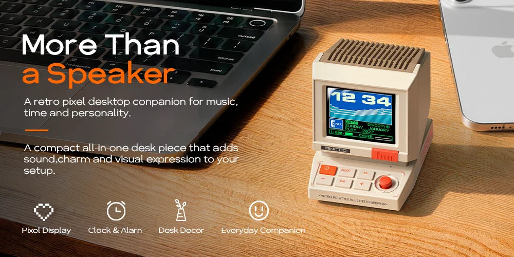 Divoom MiniToo Retro Mini PC Style Speaker Bluetooth Alarm Clock with White Noise Desk Decorative Creative Gift