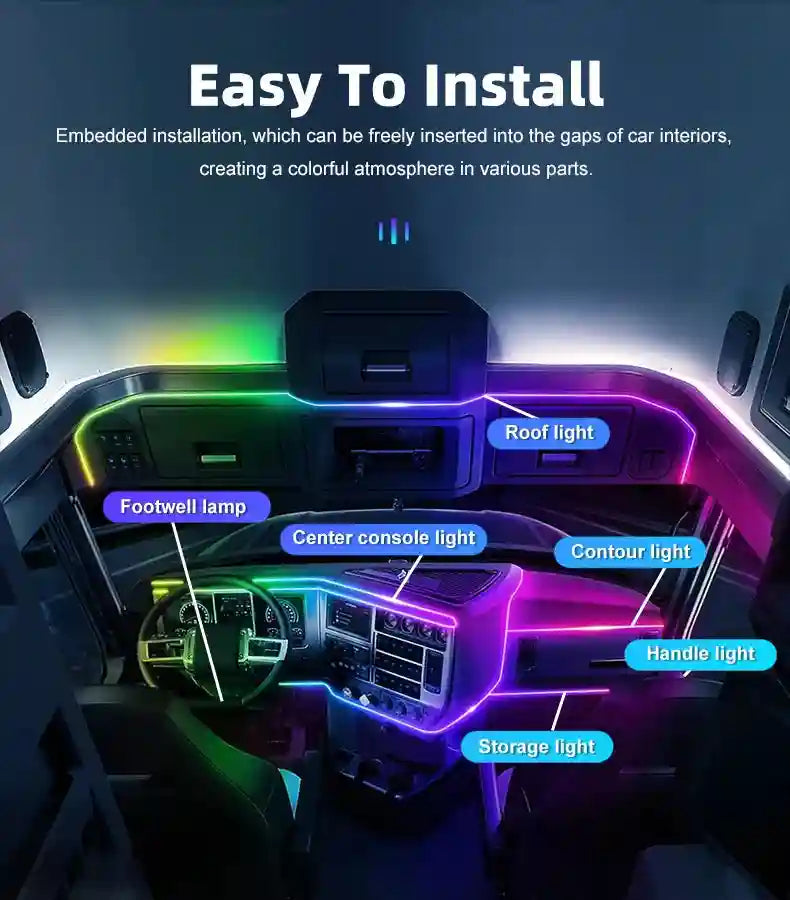 LED Car Ambient Lights: 10-in-1 RGB Bluetooth App-Controlled Interior Kit Tidesmit
