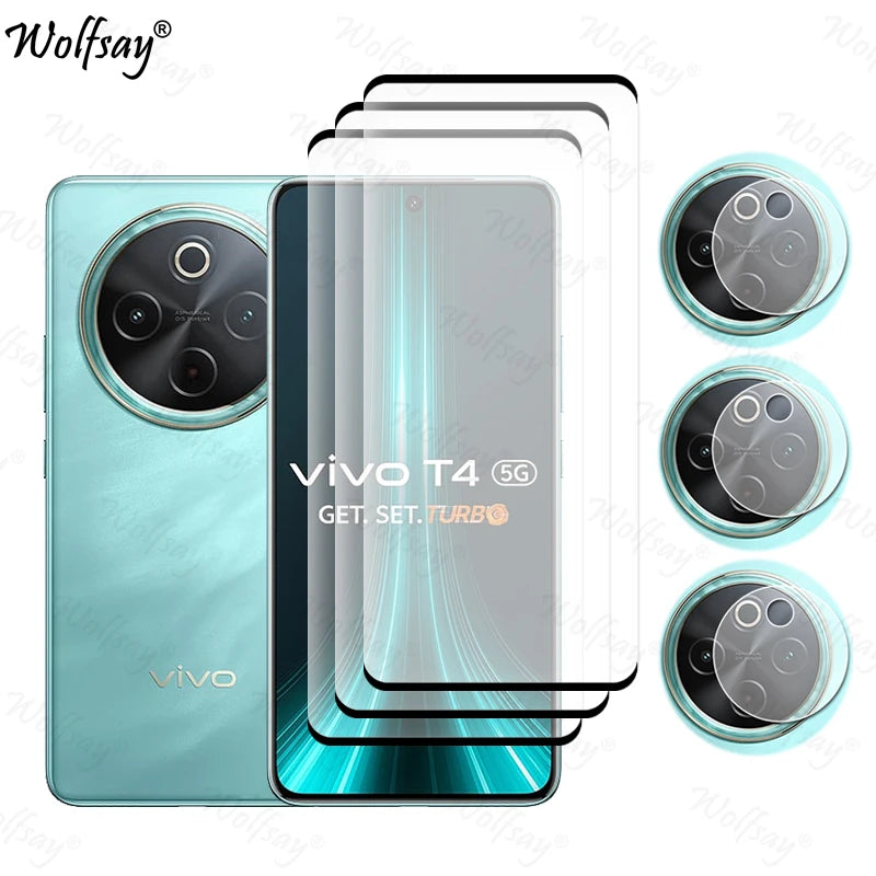 Full Cover Tempered Glass For Vivo T4 5G Screen Protector For Vivo T4 5G Camera Lens Film Glass For Vivo T4 5G Glass 6.77 inch AE 3 Glass and 3 Lens For Vivo T4 5G Tidesmit