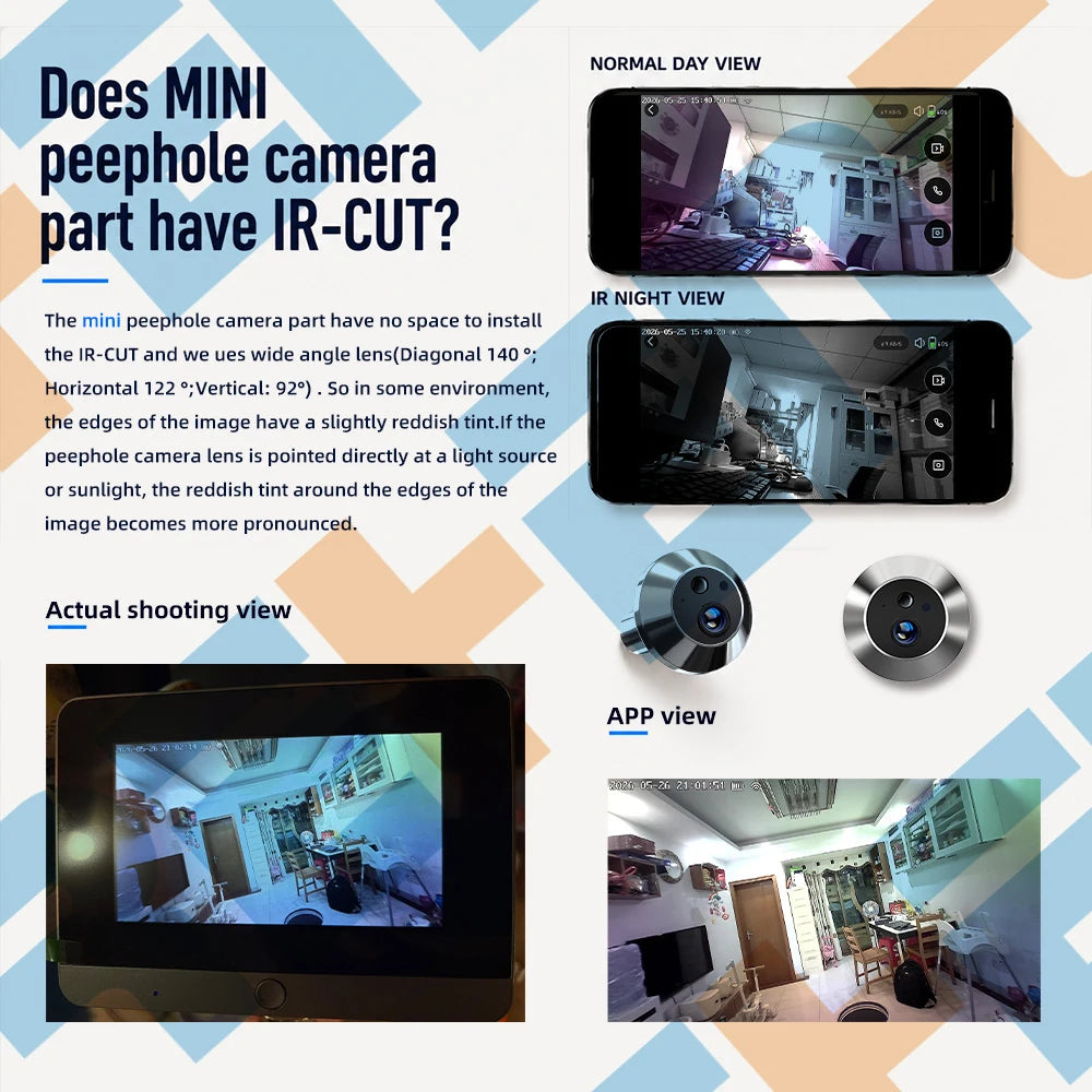 Tuya Smart 2MP 5Inch Screen Mini Digital Peephole Eye Viewer WiFi IR PIR Motion Door Camera 10000mAh battery work 3-4 Months