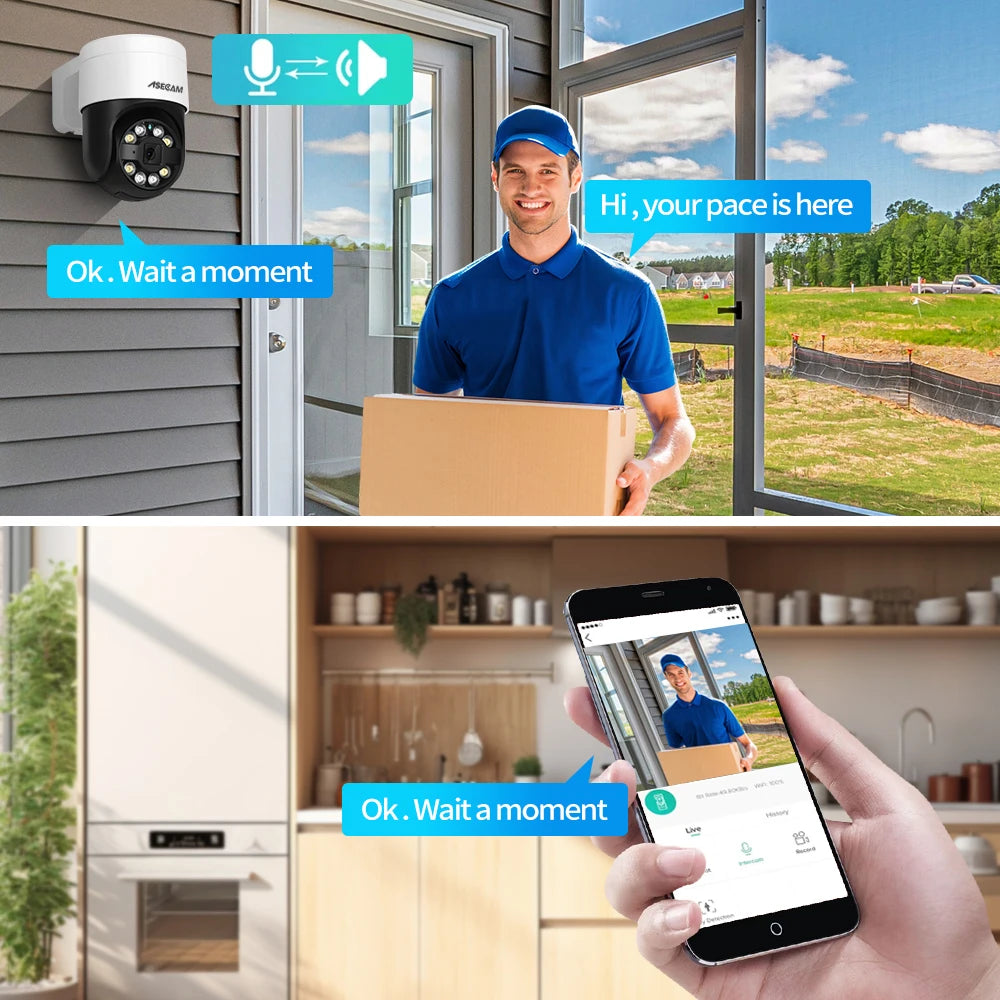 ASECAM 8MP 4K PTZ IP Camera Outdoor AI Face Detection Audio POE H.265 Onvif CCTV RTSP Humanoid Detection Security Camera