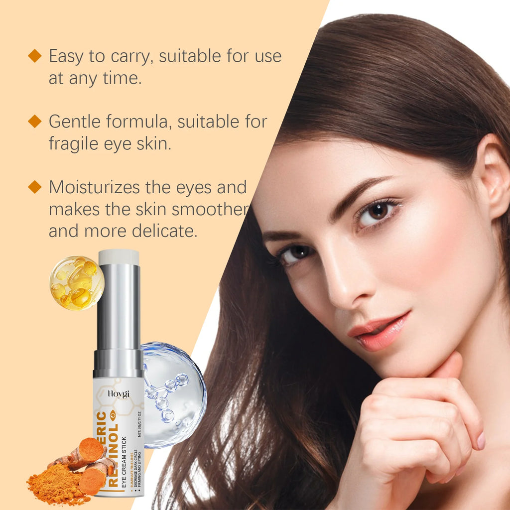 Turmeric Retinol Eye Cream Stick Anti Puffiness Dark Circle Removal Eye Bag Stick Fade Fine Line Brighten Moisturizing Skin Care