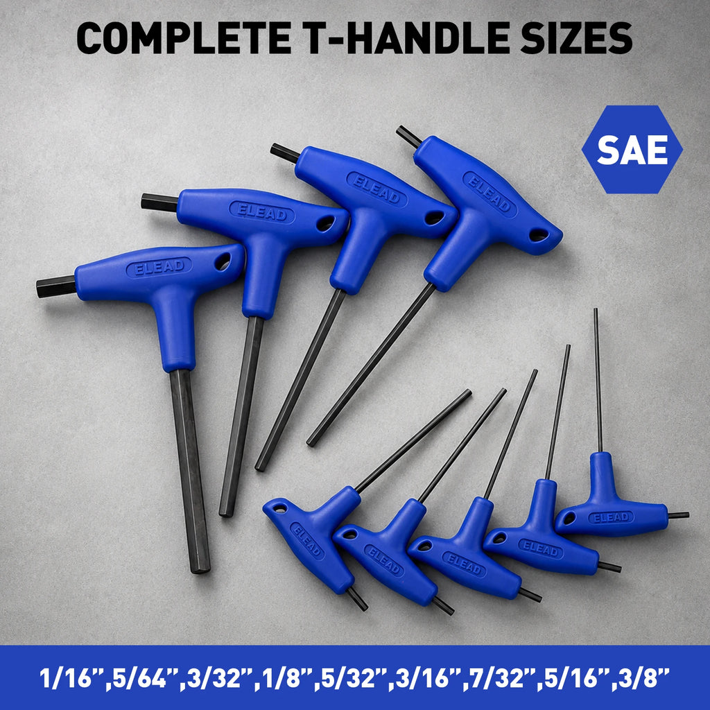 ELEAD 18Pcs T-Handle Hex Wrench Set, Metric & SAE, CR-V Steel W/ Storage Rack, Ergonomic Soft Grip for Repair DIY