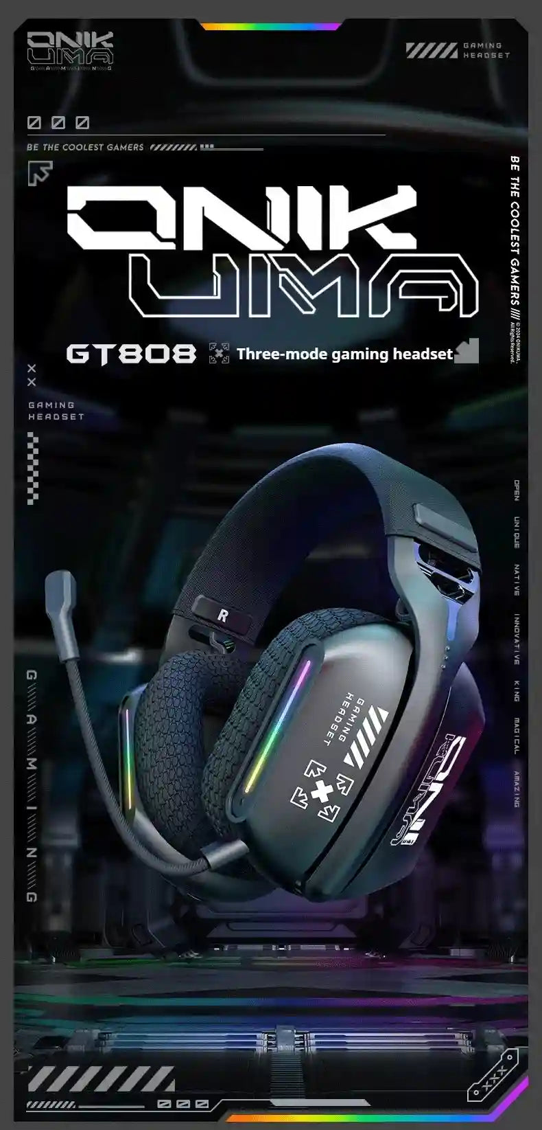 Tidesmit GT808 Wireless Gaming Headphones - Low Latency Over-Ear Black Tidesmit