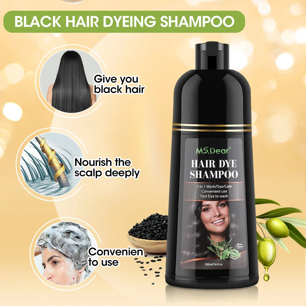 500ml Instant Black Dye Shampoo Black Coffee Color Hair Coloring Natural Herbal Ginseng Hair Repair Shampoo Hair Dyed Care