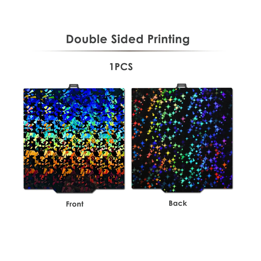 Double-sided 280x280mm PEO/PEI build plate for QIDI Q2 3D printer with textured holographic patterns for easy printing.