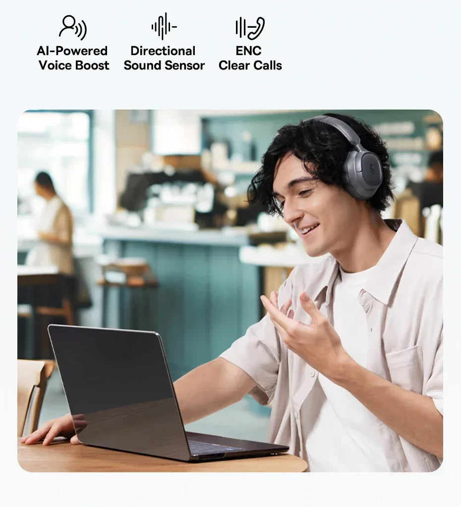 Wireless Over-Ear Headphones - 80 Hour Battery - Tidesmit Grey Tidesmit