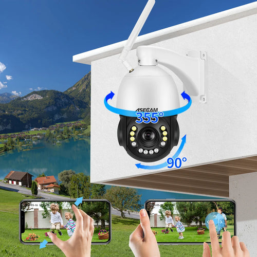 White outdoor PTZ security camera with wall mount and zoom lens