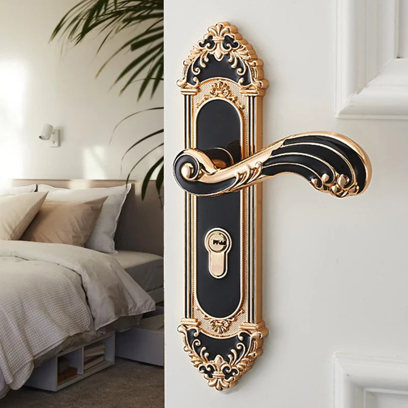 KAK European Style Gold Door Locks with Keys Door Handle Ivory White Security Entrance Door Lock Mute Anti-theft Door Hardware