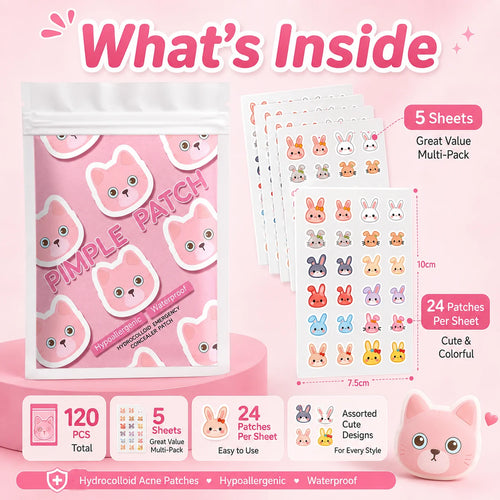 Tidesmit 120pcs cute cat-shaped acne patches for gentle and safe facial blemish treatment