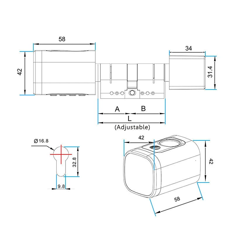 V1 Pro+ Version Adjustable TUYA or TTLock APP Fingerprint Password Digital RFID Card Cylinder Smart Door Lock for Home Hotel