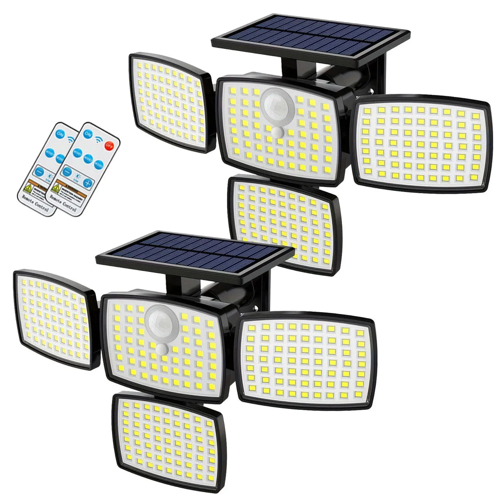 1/2PCS Solar Lights Outdoor with Remote, 4-Head Solar Flood Lamp, IP65 Waterproof Security Street Lights, 3 Modes for Garden