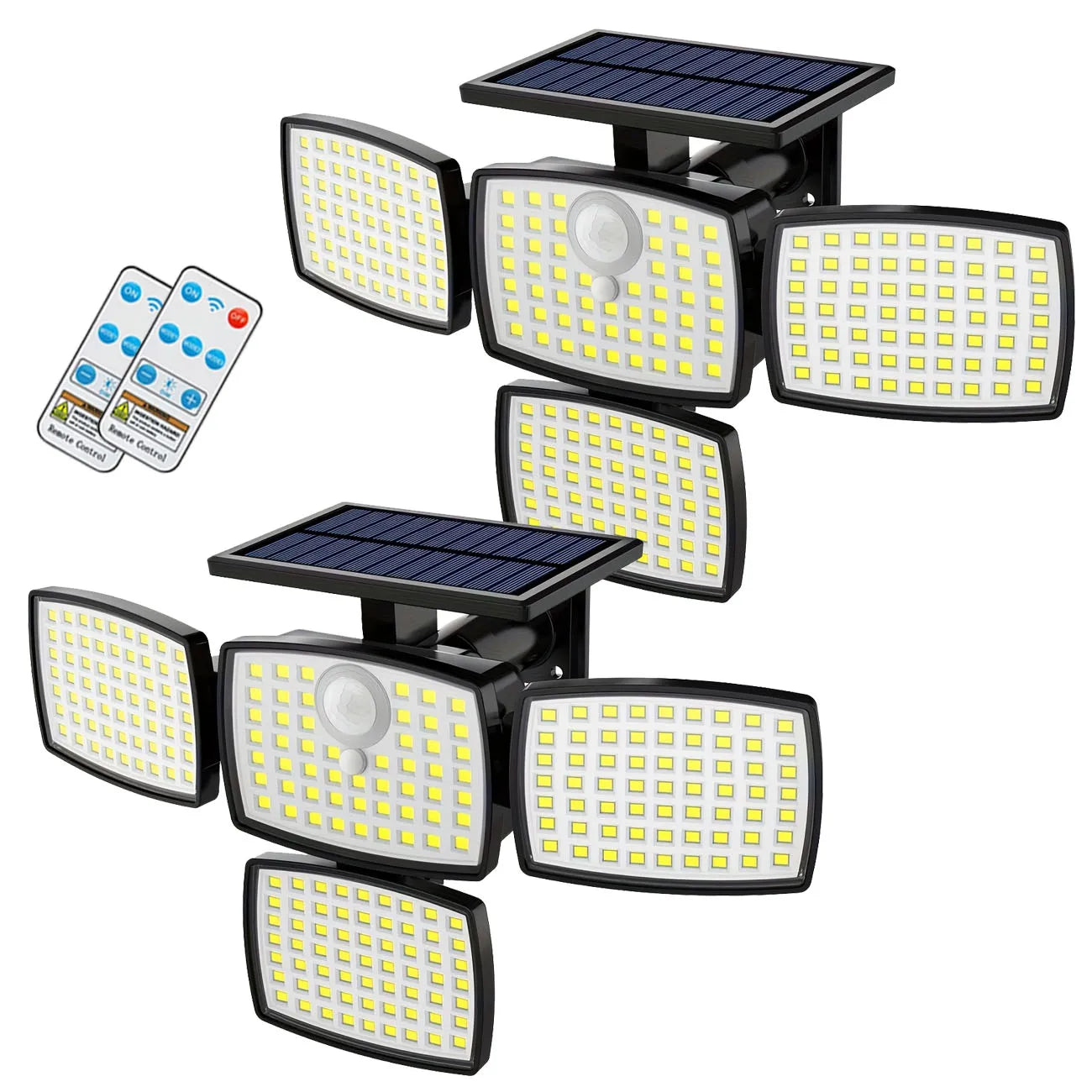 1/2PCS Solar Lights Outdoor with Remote, 4-Head Solar Flood Lamp, IP65 Waterproof Security Street Lights, 3 Modes for Garden
