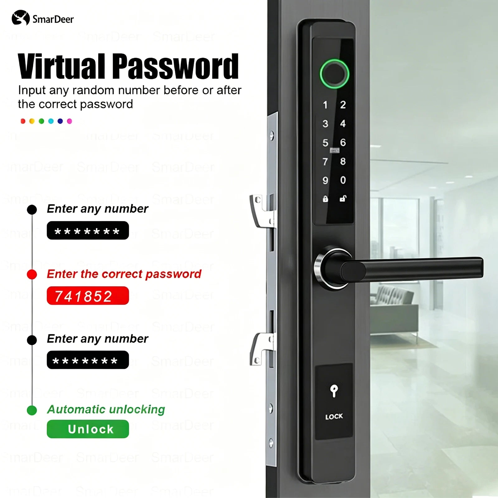 SmarDeer IP65 Waterproof Sliding Door Smart Lock，Tuya WiFi Broken Bridge Aluminum Sliding Door  Fingerprint Lock