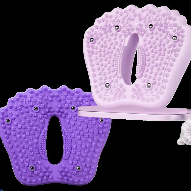 Two purple, foot-shaped acupoint massage mats with raised textures and embedded magnetic stones.
