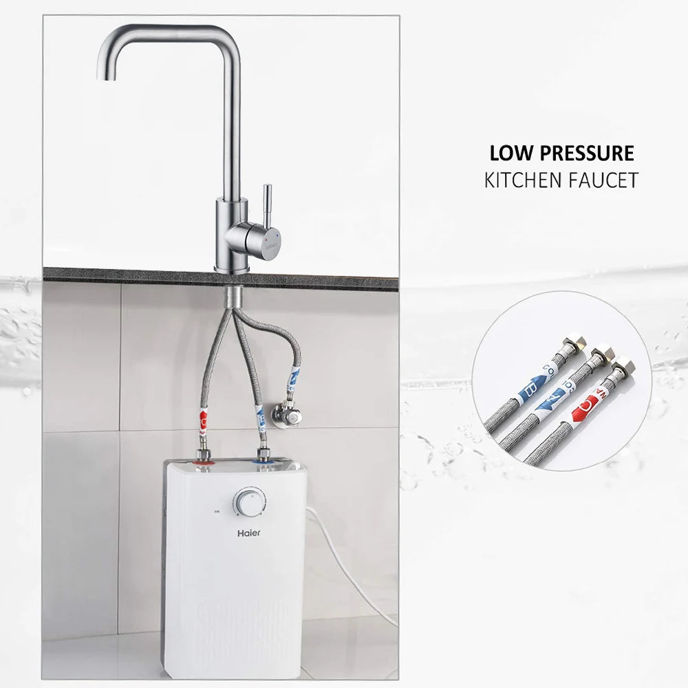 Low-pressure kitchen faucet, chrome-plated, 360° swivel, 304 stainless steel kitchen mixer
