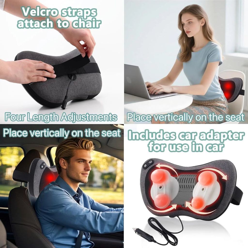 Shiatsu Neck and Back Massager with Heat - Deep Tissue Muscle Relief Massage Cushion Tidesmit