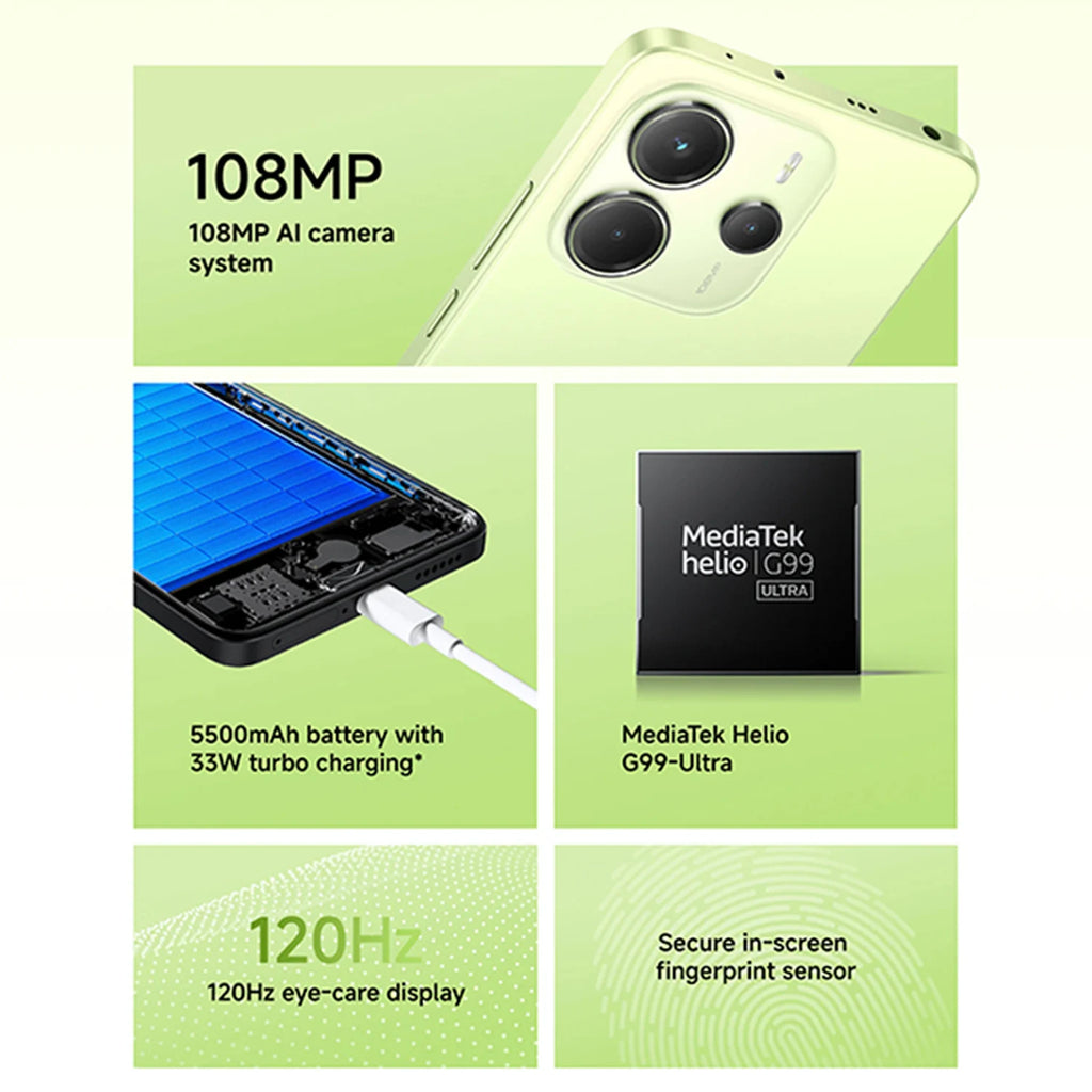 Xiaomi Redmi Note 14 4G 6+128GB 6.67" AMOLED Display 108MP Main AI Camera Helio G99-Ultra 120Hz 5500mAh 33W Turbo Charging NFC