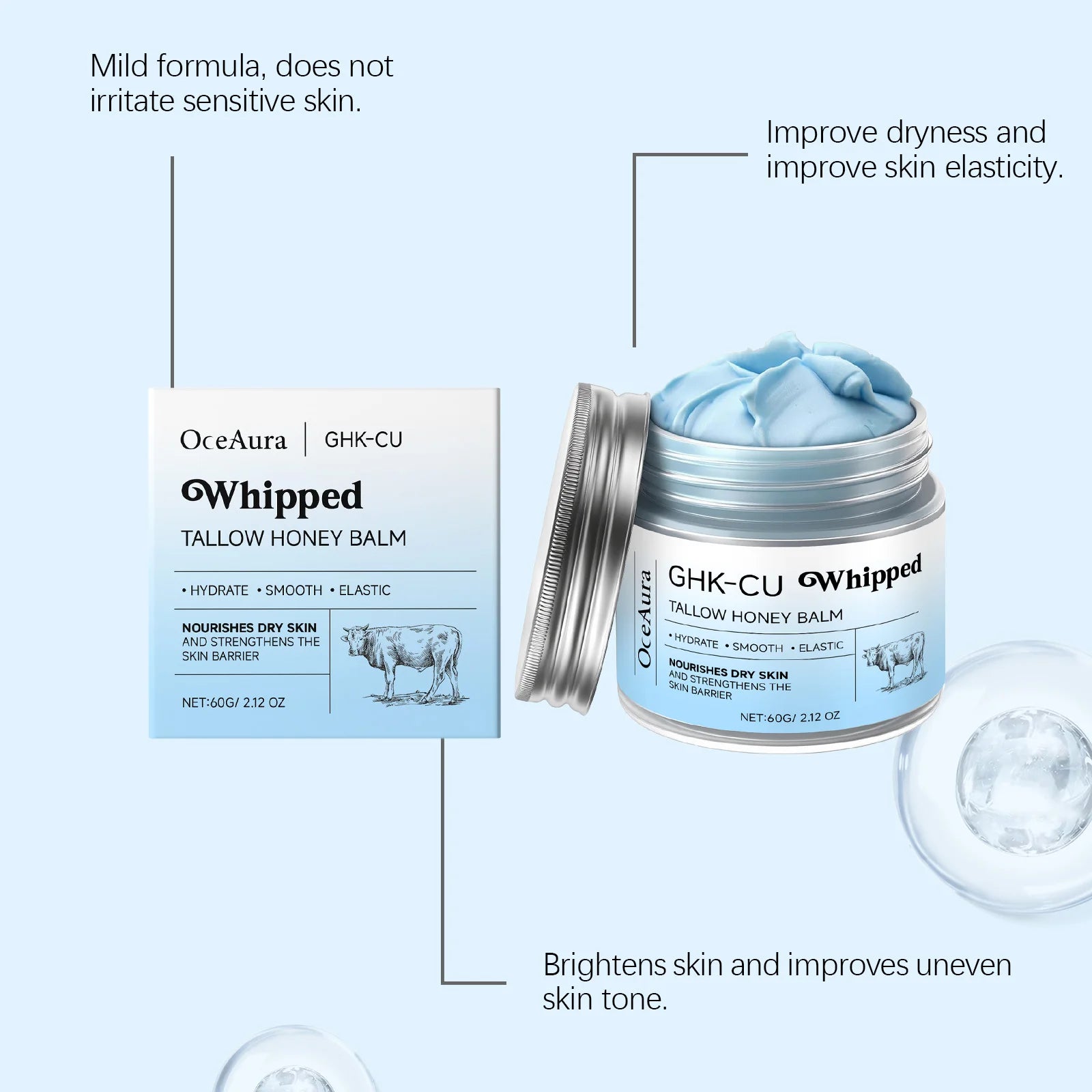 Copper Peptides GHK-Cu Beef Tallow for Skin Blue Balm Manuka Honey Face and Body Moisturizer for Mature Dry & Sensitive Skin