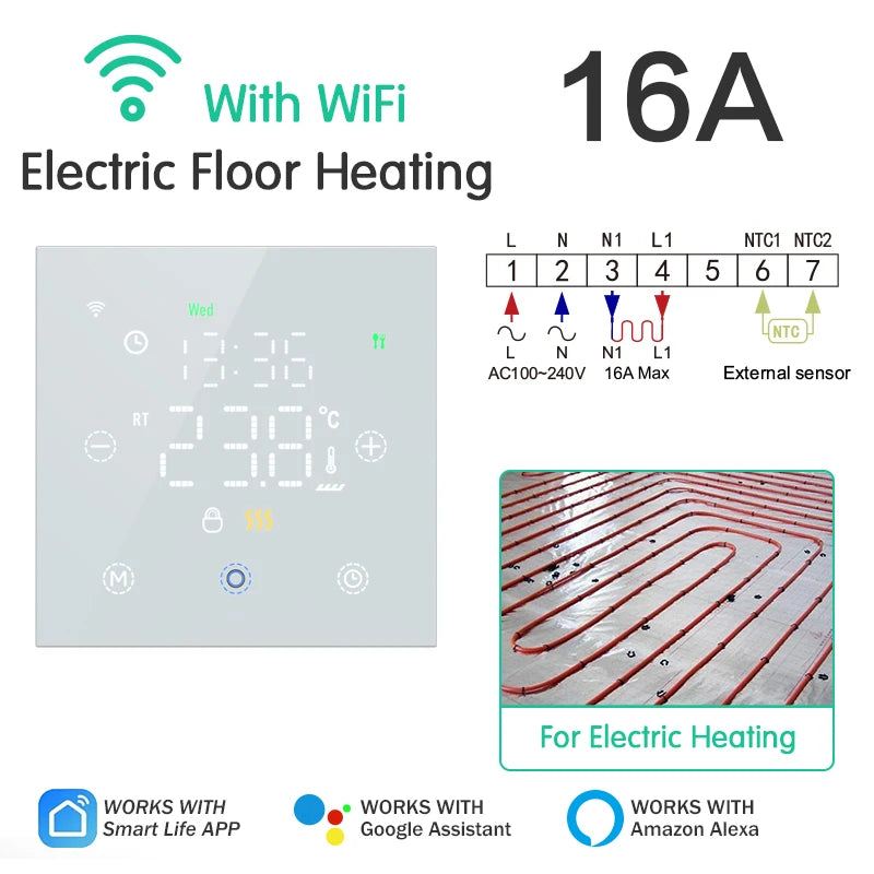 WiFi Smart Thermostat Tuya Remote Temperature Controller for Electric Floor Heating Water/Gas Boiler Yandex Google Home Alexa