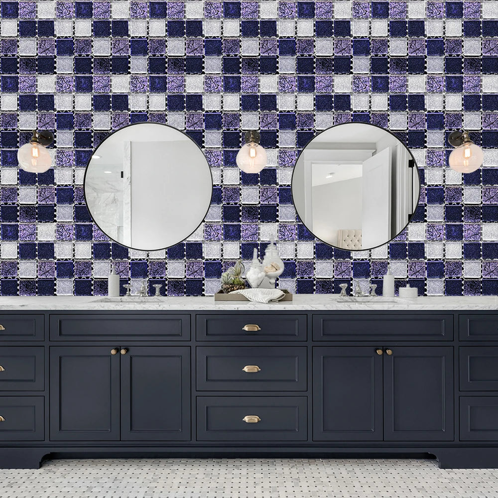 10pcs Flat Mosaic Style Tiles Sticker Kitchen Bathroom Waterproof & Oilproof Art Wall Sticker Peel & Stick Surface Glossy Film