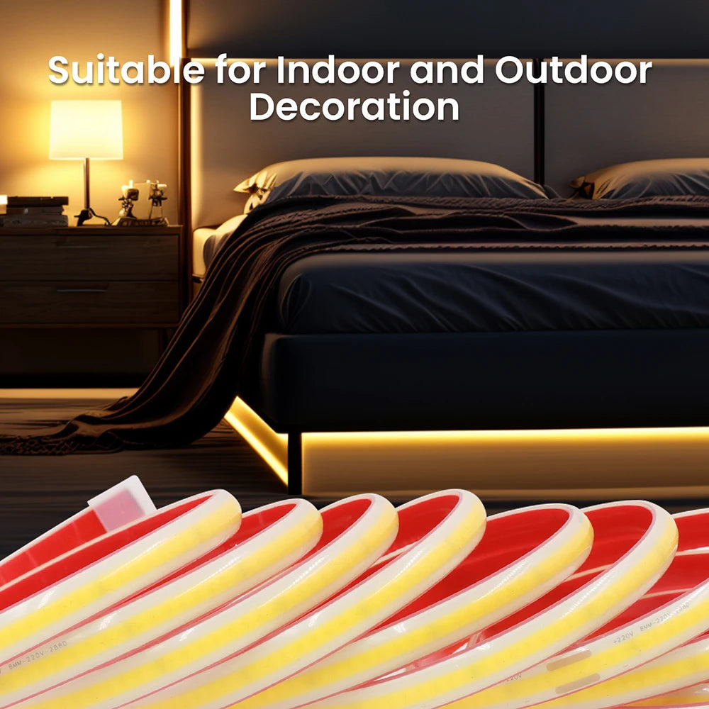 Dimmable 220V COB LED Strip Light WIFI Bluetooth Wall Touch 23key Remote Control Power Kit 288LED Flexible Tape Waterproof Lamp